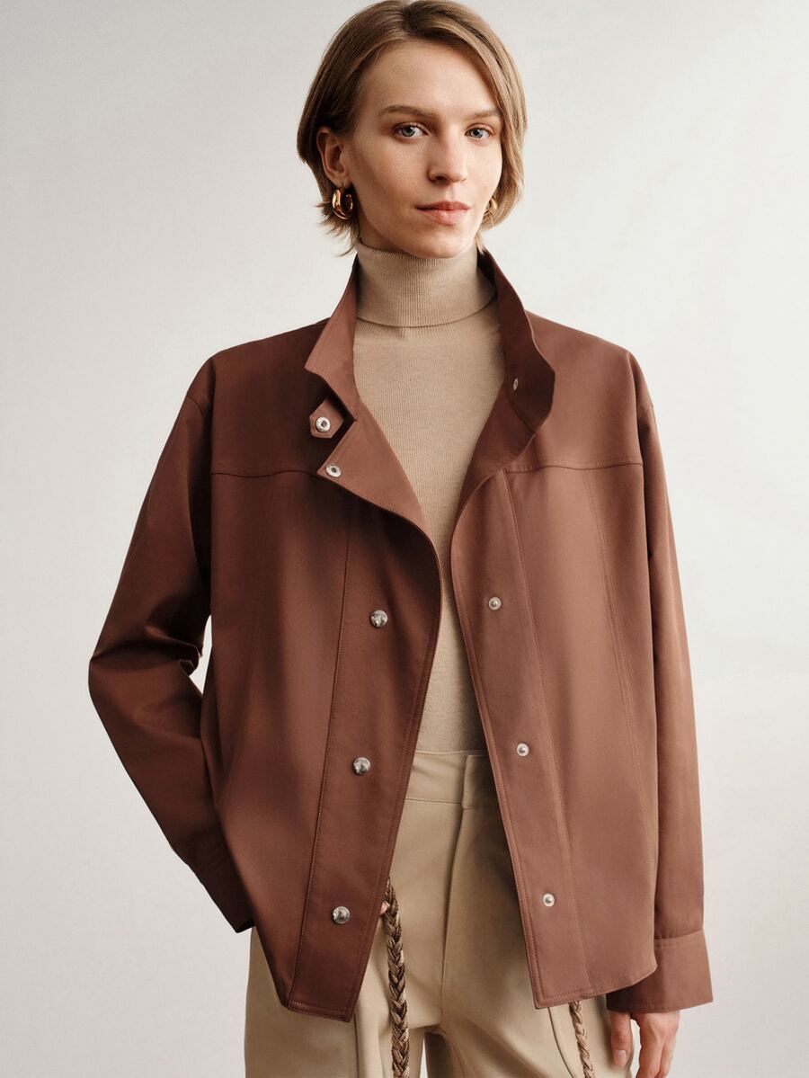 Briarwyn Women's Solid Color Casual Versatile Daily Wear Long Sleeve Jacket - Rust Brown - View 1