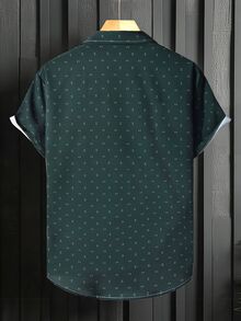 Calvornis Men's Single-Breasted Casual Short Sleeve Shirt (Print Patchwork) - Dark Green - View 2