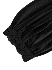 LUMIGAL Women's V-Neck Velvet Lantern Sleeve Lace Patchwork Vintage Long Sleeve Mini Dress - Black - View 5