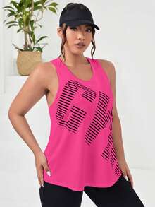 SHEIN Rhythm Era 大尺碼女款字母印花休閒日常運動上衣 - 玫紅色 - 查看 4