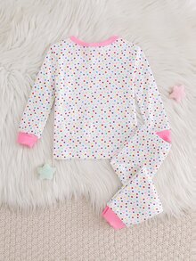 SHEIN 兒童嬰幼兒可愛舒適卡通印花長袖上衣與長褲貼身居家服套裝 - 彩色 - 查看 2