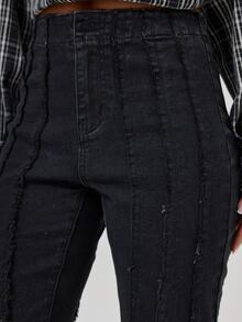 MUSERA Black Denim Flared Seam Detail Jeans Fall Autumn Winter Coolgirl Back To School Blancs - Black - View 5