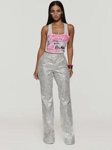 MUSERA Pink Contrast Graphic Tank Top Autumn Fall Winter Coolgirl Rave Festival Halloween Ultra M - Multicolor - View 3