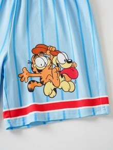 GARFIELD | SHEIN طقم ملابس كاجوال يومي للأولاد المراهقين يتكون من تي شيرت بأكمام قصيرة مطبوع عليه رسومات كرتونية وشورت - الأزرق - مشاهدة 6
