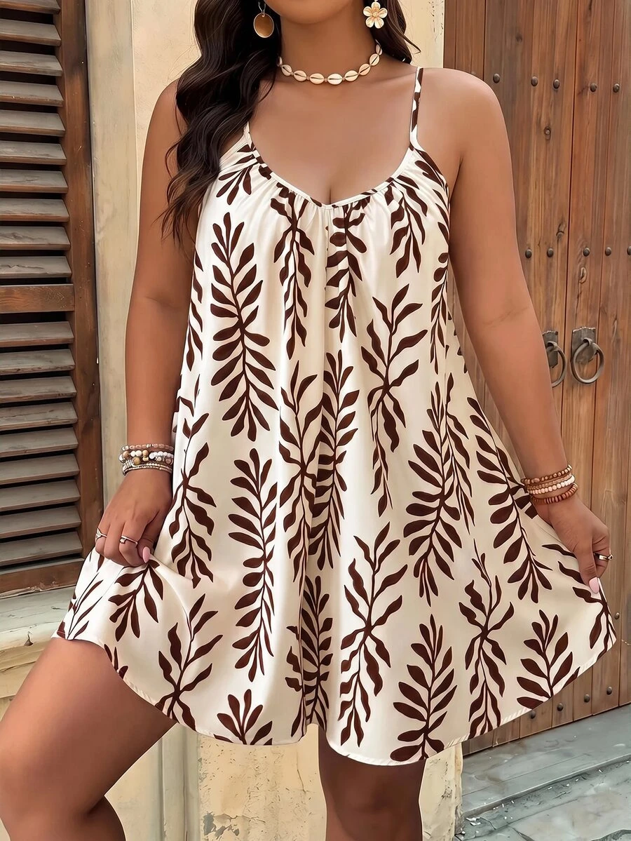 SHEIN VCAY Plus Size Vacation Cami Back Tie Loose Jumpsuit - Multicolor - View 1