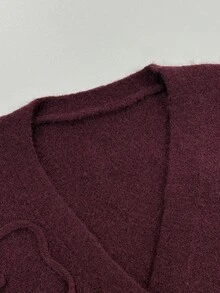 SHEIN كارديجان محبوك بأكمام طويلة بتصميم أنيق وقصة ضيقة - الأحمر - مشاهدة 7