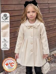 SHEIN Young Girl Woven Solid Color Lapel Casual Wool - Multicolor - View 2