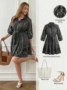 Comfylo Đầm nữ size lớn họa tiết paisley, tay lỡ 3/4, cài nút đơn, gấu bèo nhún - Nhiều màu - Xem 4