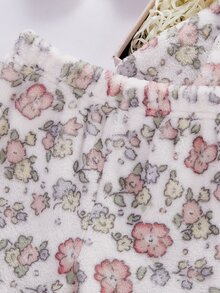 秋冬雙面法蘭絨保暖加厚新生兒居家服套裝，可愛花卉印花粉色彼得潘領長袖上衣搭配連腳褲，柔軟舒適，新生兒最佳禮物 - 淺粉色 - 查看 6