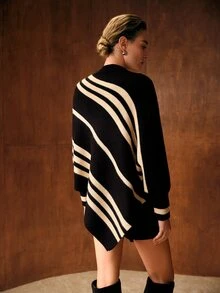 MOTF PREMIUM WOMEN'S STRIPED CASUAL DAILY LONG SLEEVE SWEATER - Black - View 4