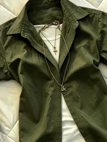 IslaSuriya Women's Summer Solid Color Casual Versatile Daily Wear Shirt Office Olive Green - Army Green - View 4