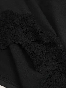 Cravure Plus Size Lace Trim One Shoulder Cutout Flare Sleeve Ruched Elegant Party Mini Dress Fall - Black - View 7