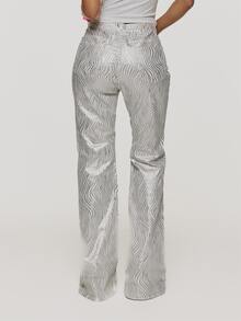 MUSERA Zebra Print Denim Low Rise Flare Jeans Autumn Fall Winter Coolgirl Rave Festival Halloween Ultra M - Multicolor - View 4