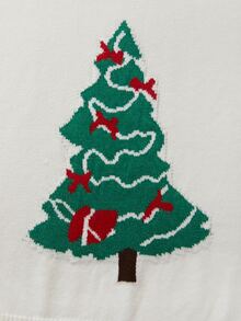 SHEIN Franclia Suéter de punto de cuello redondo con patrón de árbol de Navidad para mujer, decoración de pompones, manga larga, estilo pullover para otoño e invierno - Multicolor - Ver 8