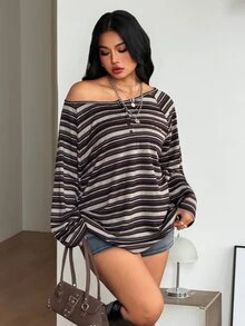 Coolane Women's Plus Size Spring/Summer Goth Grunge Y2K Cupid Graphics Comfortable Asymmetrical Neck Knit Fall - Multicolor - View 1