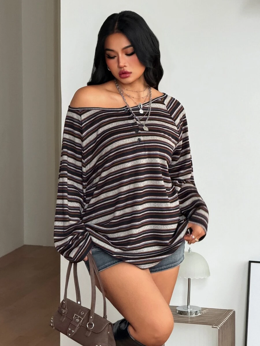 Coolane Women's Plus Size Spring/Summer Goth Grunge Y2K Cupid Graphics Comfortable Asymmetrical Neck Knit Fall - Multicolor - View 1