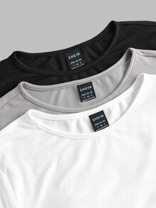 SHEIN EZwear 3件組女款純色圓領T恤 - 彩色 - 查看 4