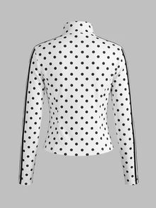 SHEIN Tween女孩棕色與粉色秋季街頭風長袖抽繩腰鬆身夾克 - 黑與白 - 查看 3