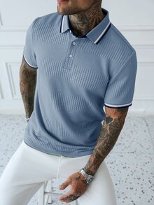 HUEFORM Men's Contrast Color Casual Daily Short Sleeve Polo Shirt - Blue - View 4