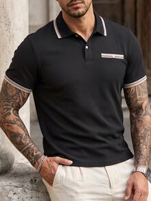 Manfinity CasualCool 男士拼色休閒日常短袖 Polo 衫 - 黑色 - 查看 6