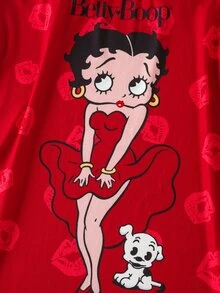 Betty Boop x SHEIN Plus Size Women's Lip Print Cami Nightgown - Red - View 4