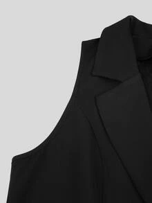 Velvienne Plus Size Black Sexy Sheer Lace Back Slimming Elegant Commuter Blazer - Black - View 3