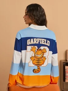 GARFIELD | SHEIN Women's Letter Cartoon Print Casual Daily Long Sleeve T-Shirt - Multicolor - View 2