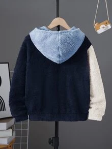 SHEIN Kids Tween Boy Quilted Patchwork Towel-Embroidered Vest With Christmas Winter Sweatshirt Fall Blouses - Dusty Blue - View 2