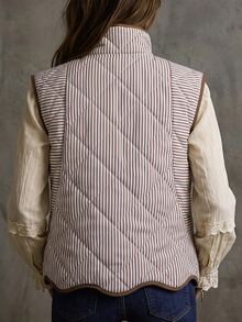 SHEIN Jaket Tanpa Lengan Bergaris Berbahan Quilted untuk Wanita - MultiWarna - View 3