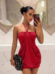 Slaydiva Summer Casual Street Y2K Halter Tube Mini Dress-A - Red - View 3