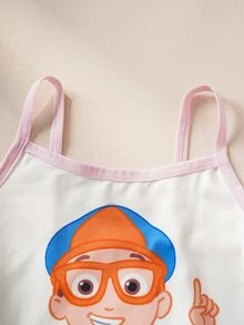 Blippi X SHEIN Young Girl Cartoon Print Camisole And Shorts Underwear Set - Pink - View 4