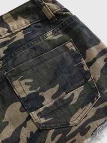 ROMWE Y2K Shorts vaqueros mini de cintura baja asimétricos y desgastados para mujer, atuendo de concierto - Verde militar - Ver 5