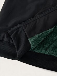 SHEIN EZwear 大尺碼女款長袖拉鍊連帽外套，含保暖內裡 - 墨綠色 - 查看 3