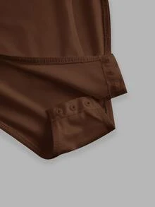 SHEIN BASICS 純色露肩連身衣/春夏季女裝套裝 - 棕色 - 查看 4