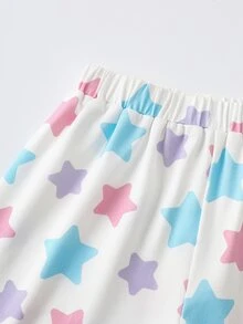 My Little Pony X SHEIN طقم ملابس نوم منزلية كاجوال يومي للبنات الصغيرات بنقشة كرتونية، توب بأكمام قصيرة وشورت - الأرجواني - مشاهدة 6