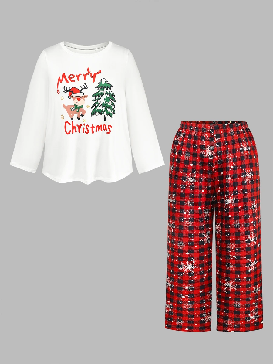 Chillnights Striped Bow Print Sweet Ins Knit Long Sleeve Plus Size Pajama Set - Multicolor - View 1