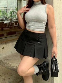 Dazy Plus Rok Lipit Gaya Korea Estetik untuk Perempuan - Hitam - View 4