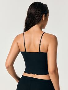 SHAPORA 1pc Women's Lace Patchwork Skin-Friendly Versatile Camisole Top - Black - View 2