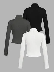 SHEIN EZwear 3件組女款素色長袖T恤 - 彩色 - 查看 2
