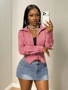 BamGleam Women's Plaid Casual Versatile Daily Long Sleeve Shirt - Multicolor - View 3