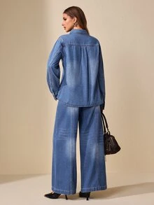 Selenza Women's Fashion Versatile Button Long Sleeve Denim Jacket - Blue - View 2