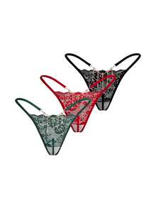 AltBold 3pcs/Set Lace Trim Chain Back Low Waist Women's Thong - Multicolor - View 2