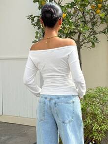 Muchica 95%棉女款休閒性感露肩長袖T恤，女款秋冬服飾 - 彩色 - 查看 2