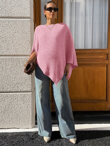 MaterniWear 孕婦純色蝙蝠袖不對稱下擺T恤 - 藕粉色 - 查看 9
