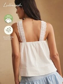 Lullawish Young Casual Bohemian Embroidered Hollow-Out Cotton Lace Patchwork Cotton Blend Woven Tank Top Women's Sleepwear Top - White - View 2