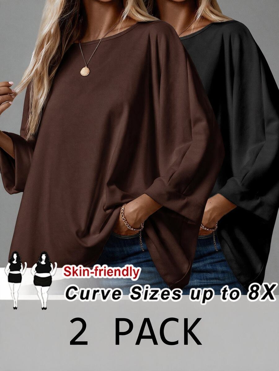 SHEIN CURVE+ 2PCS Plus Size T-Shirts Fall - Multicolor - View 1