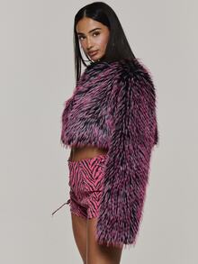 MUSERA Pink Contrast Faux Fur Oversized Cropped Jacket Autumn Fall Winter Coolgirl Rave Festival Halloween Ultra M - Multicolor - View 4