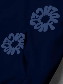 Manfinity EMRG 男士字母壓紋長袖休閒連帽衛衣 - 藏蓝色 - 查看 3