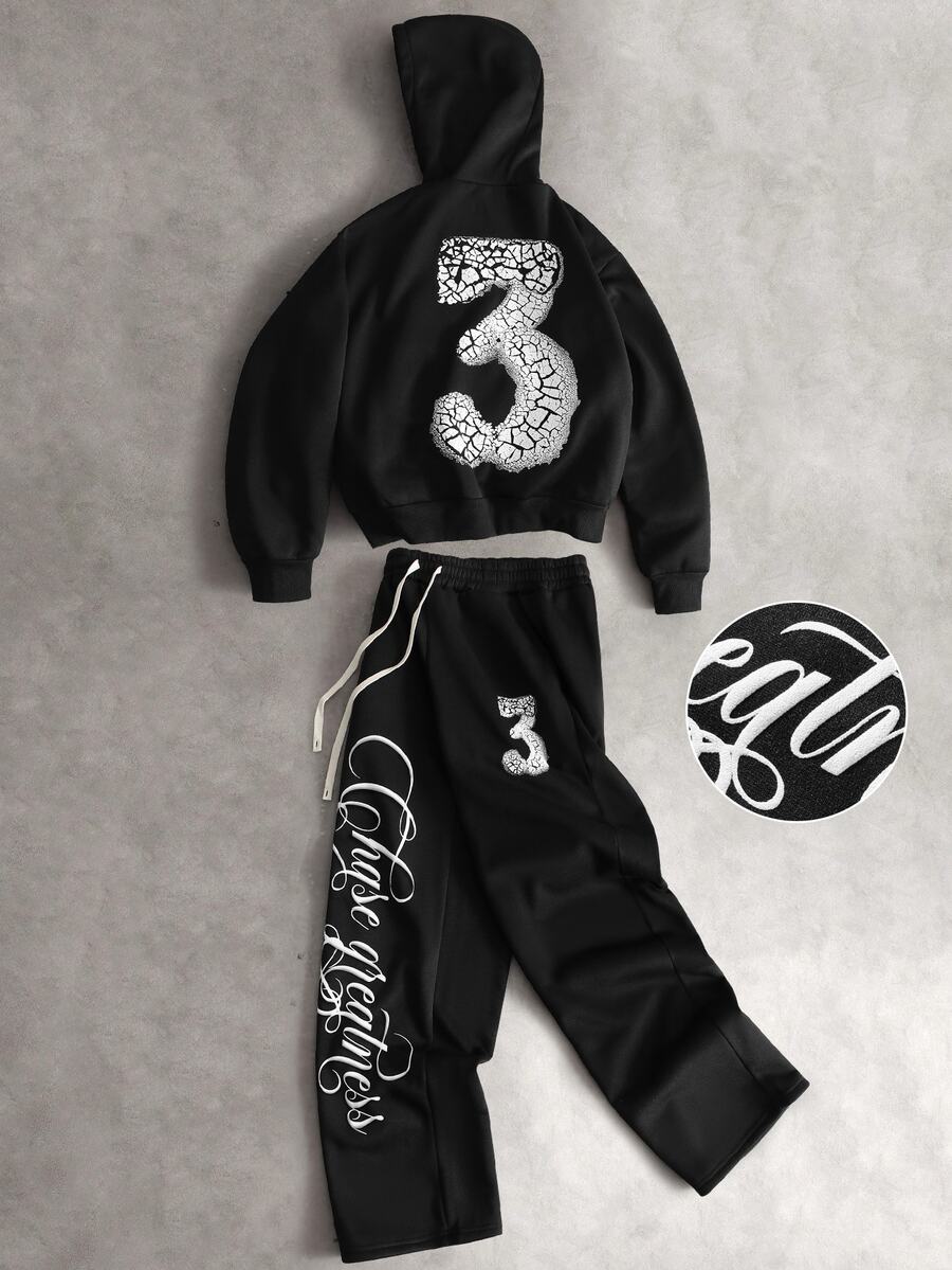 PAVTROS Men's Digital Pattern Hoodie And Sweatpants Set - Black - View 1