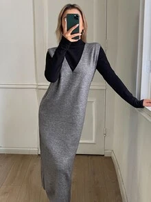 DAZY Women's Fashion Sleeveless Layered Sweater Dress - Grey - View 5
